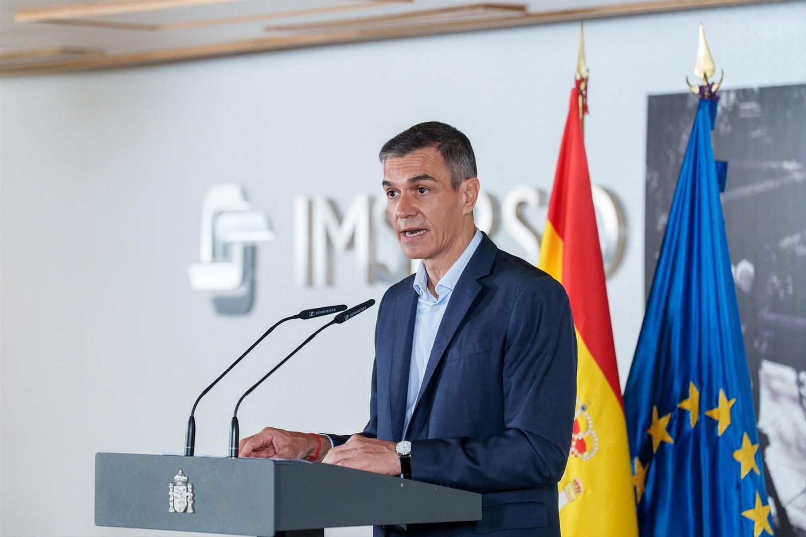 El presidente del Gobierno, Pedro Sánchez, durante un encuentro sobre políticas de apoyo a la discapacidad y la dependencia, en el Instituto de Mayores y Servicios Sociales (IMSERSO), a 23 de junio de 2026, en Madrid.