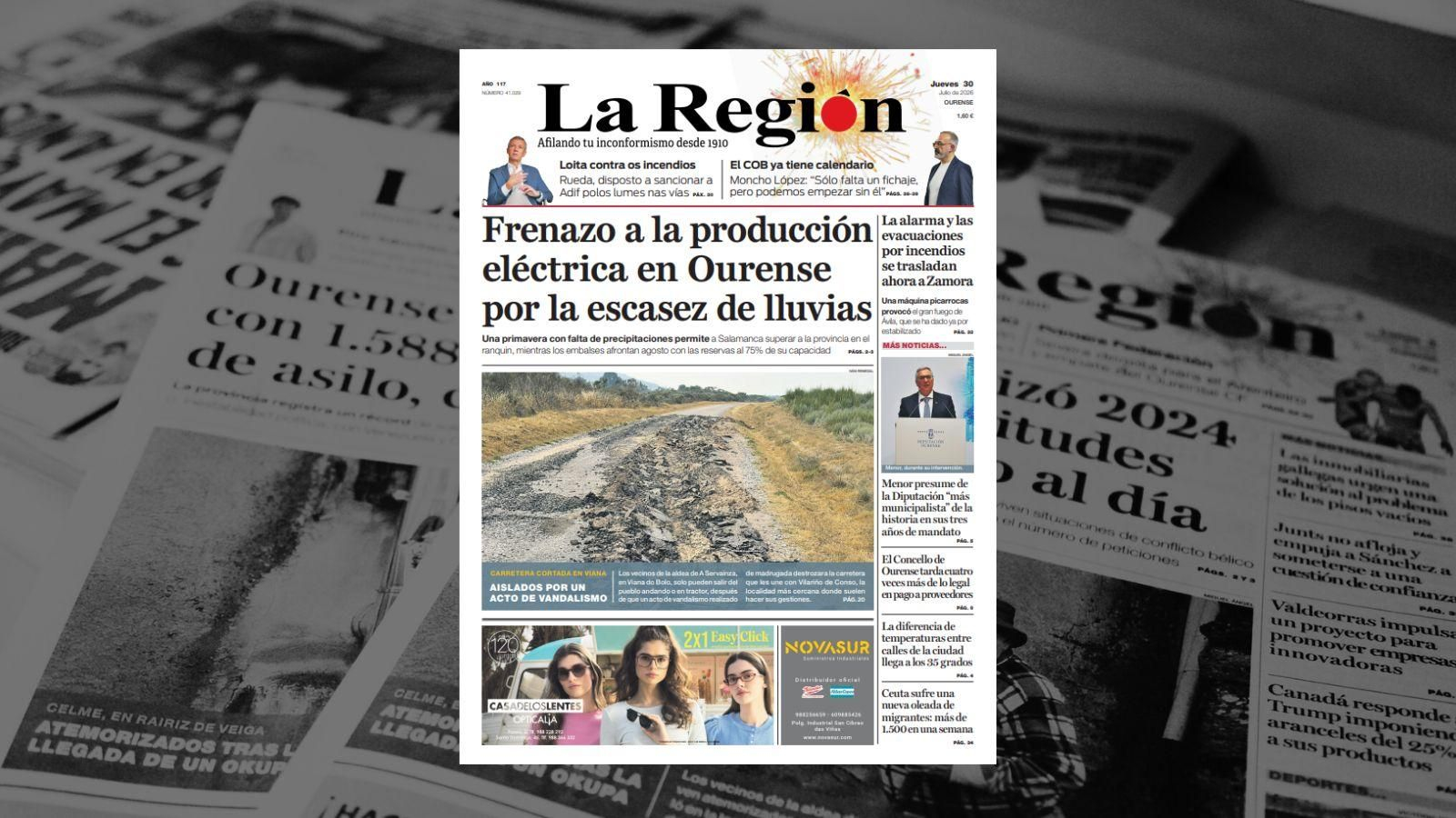 La portada de La Región de este jueves, 30 de julio.