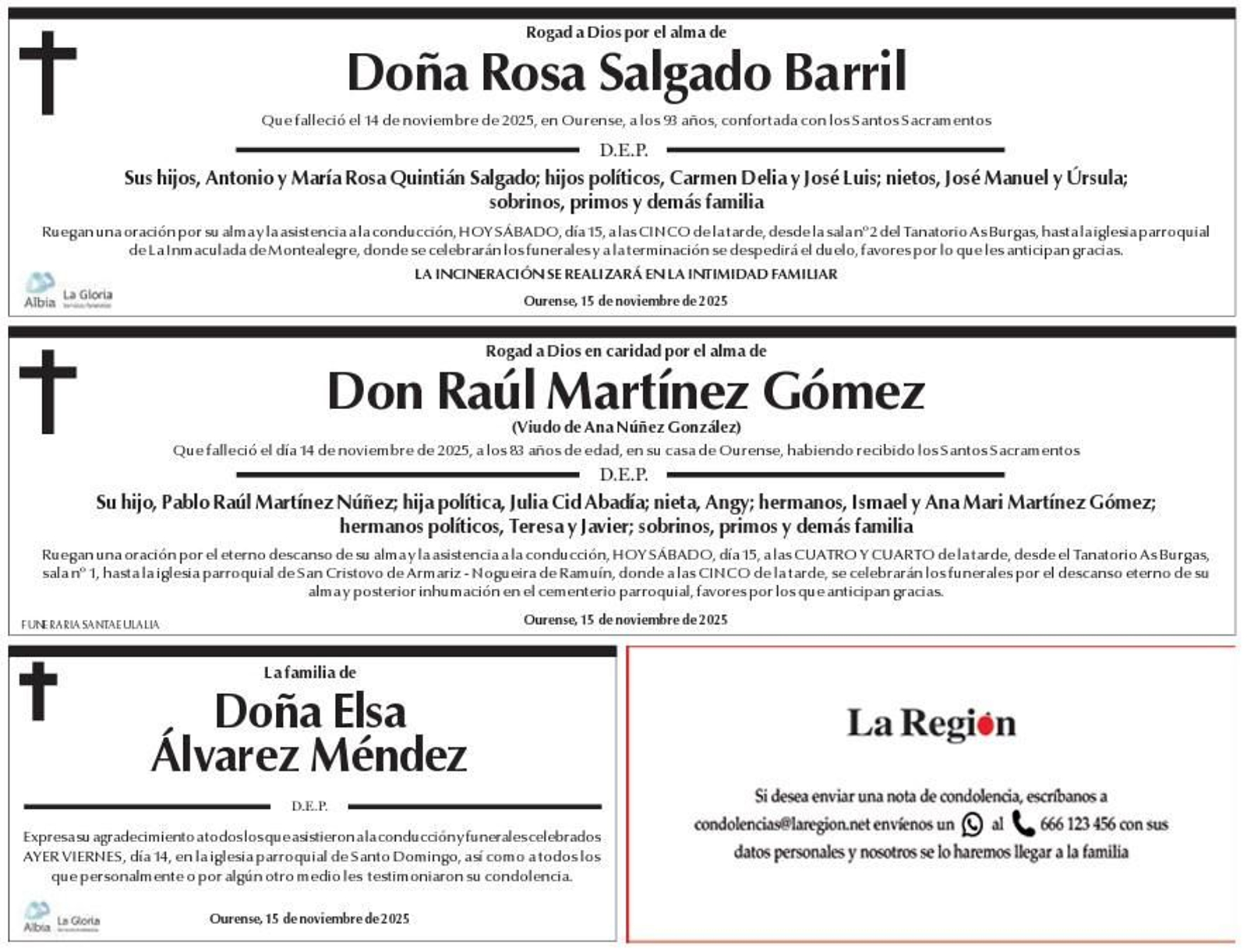 Esquelas 15 de noviembre