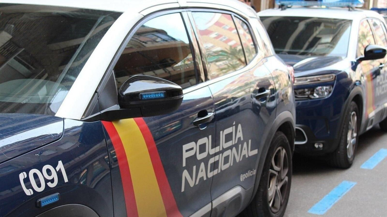 Vehículos de la Policía Nacional aparcados en la ciudad.