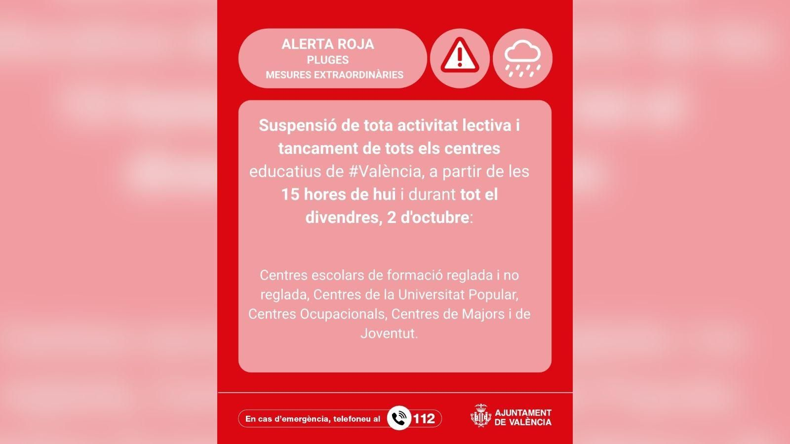 Aviso punlicado por el Ayuntamiento de Valencia