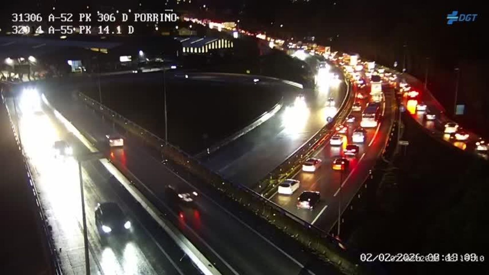 Las colas en la A-55 en Porriño, a las 8.00 horas.