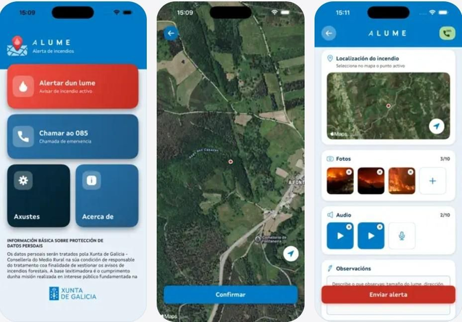 Alume, la nueva aplicación para alertar sobre incendios forestales en Galicia