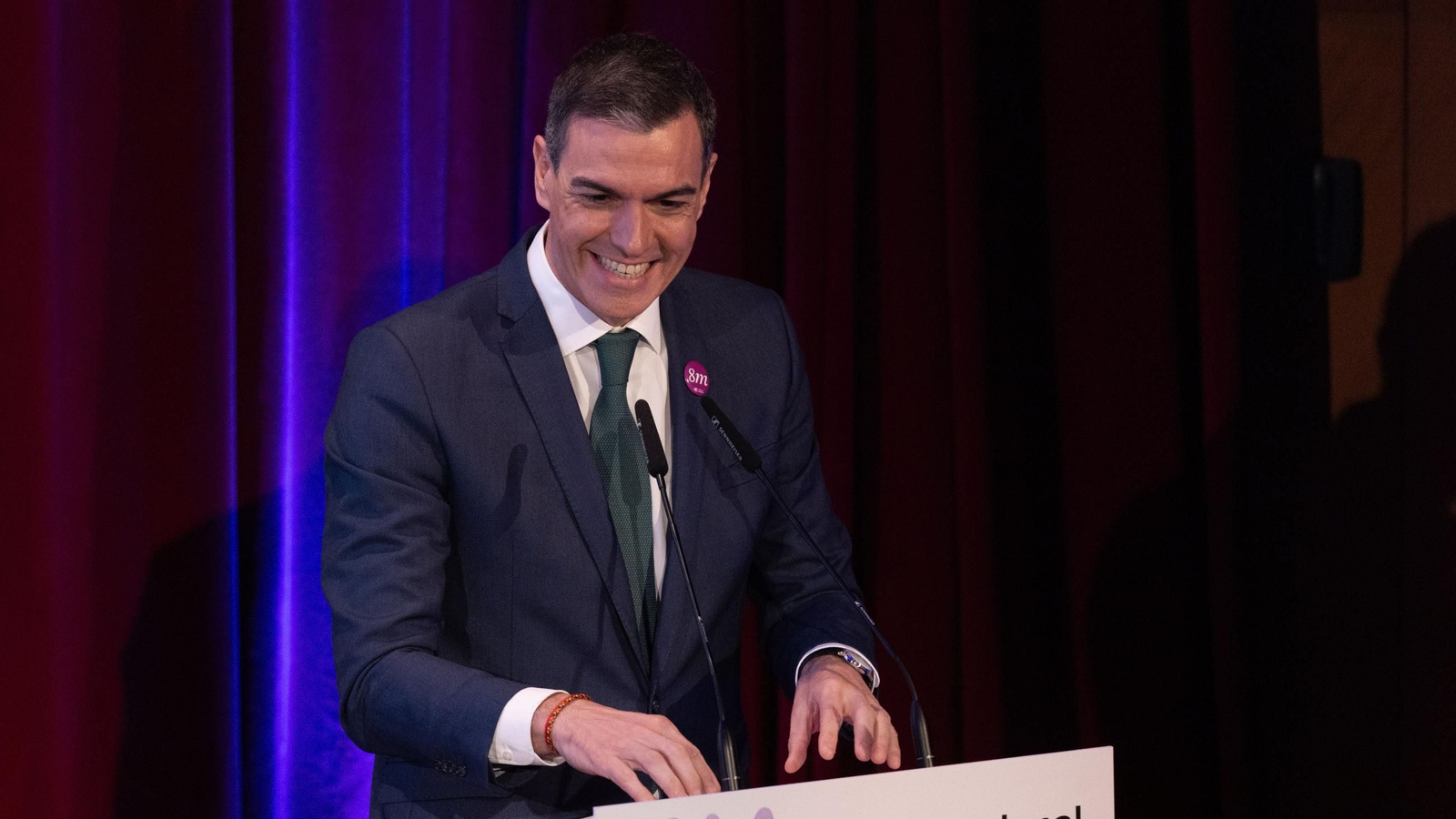 El presidente del Gobierno, Pedro Sánchez, en el acto institucional del 8M.