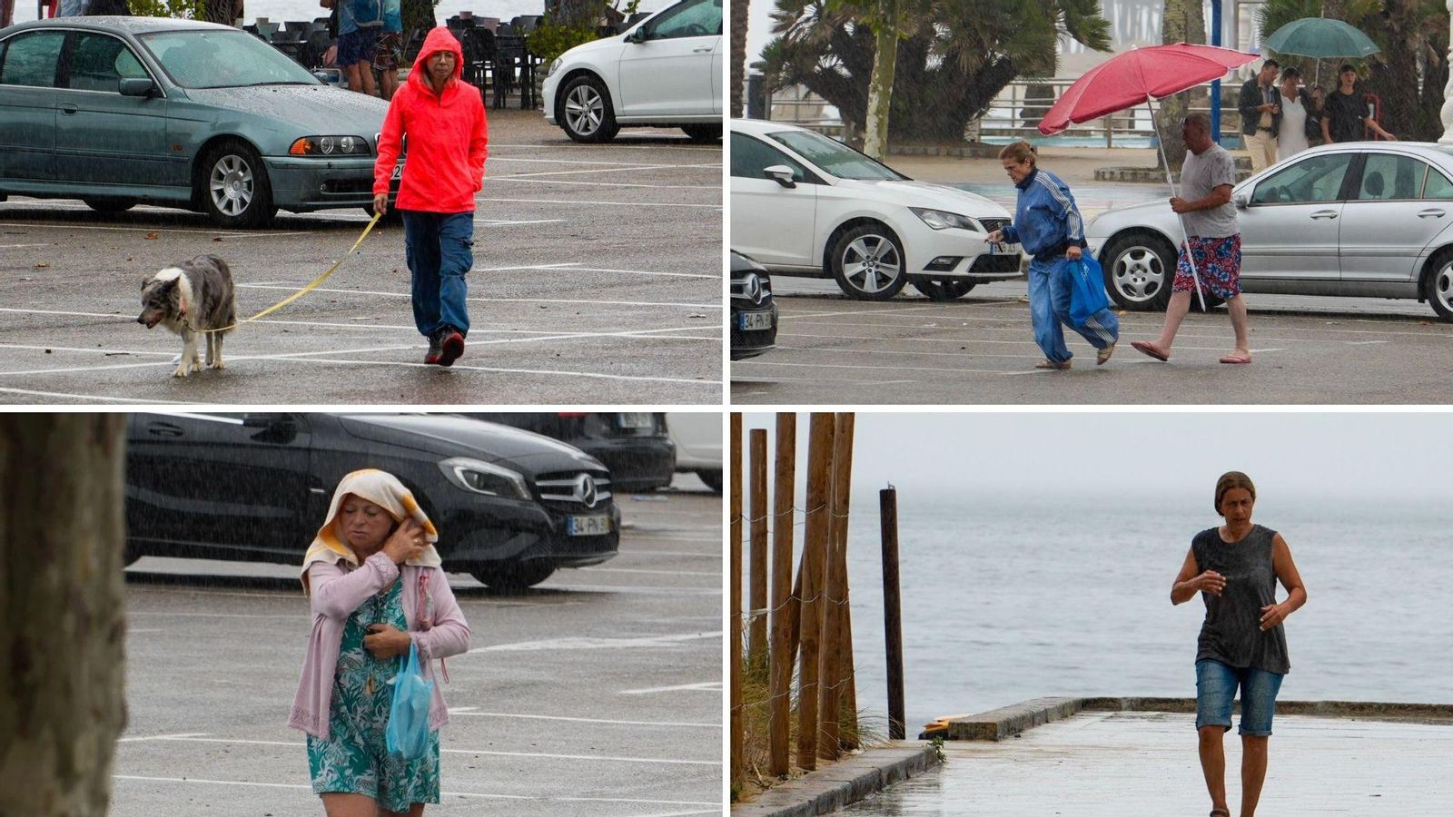 Personas sorprendidas por la lluvia en Vigo este jueves.