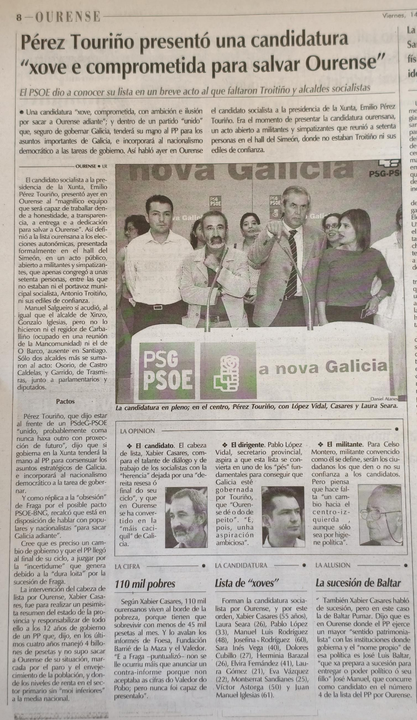 Lista del PSOE ourensano para las autonómicas