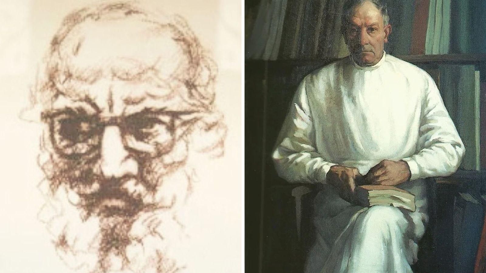 Autorretrato do pintor Julio Tizón e retrato de su pai, o médico de Cea.