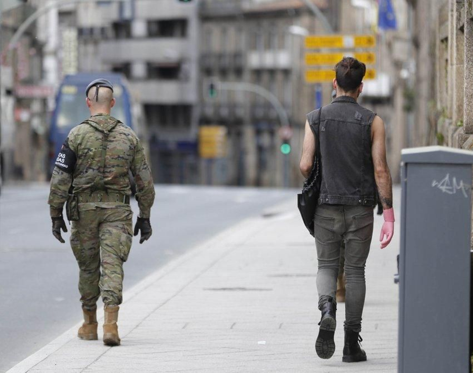 11º día de confinamiento en Ourense por el coronavirus. En la foto soldados de la Brilat de Pontevedra. Foto: Xesús Fariñas
