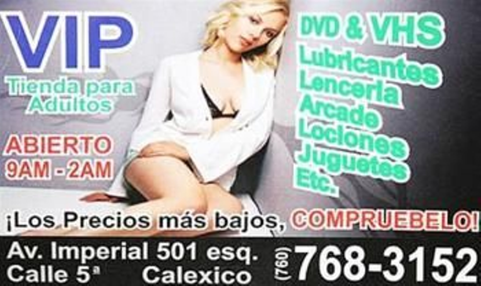 Cartel en el que un sex shop llamado VIP ha usurpado la imagen de Scarlett Johansson