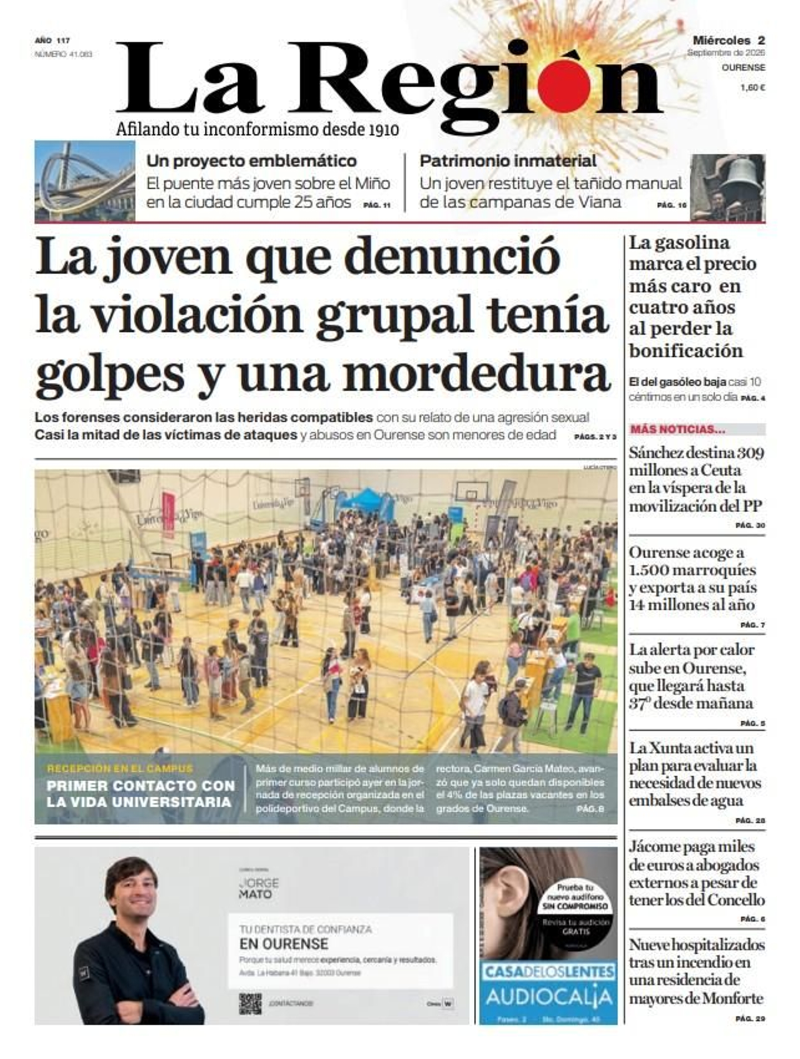 La portada de La Región de este miércoles, 2 de septiembre.