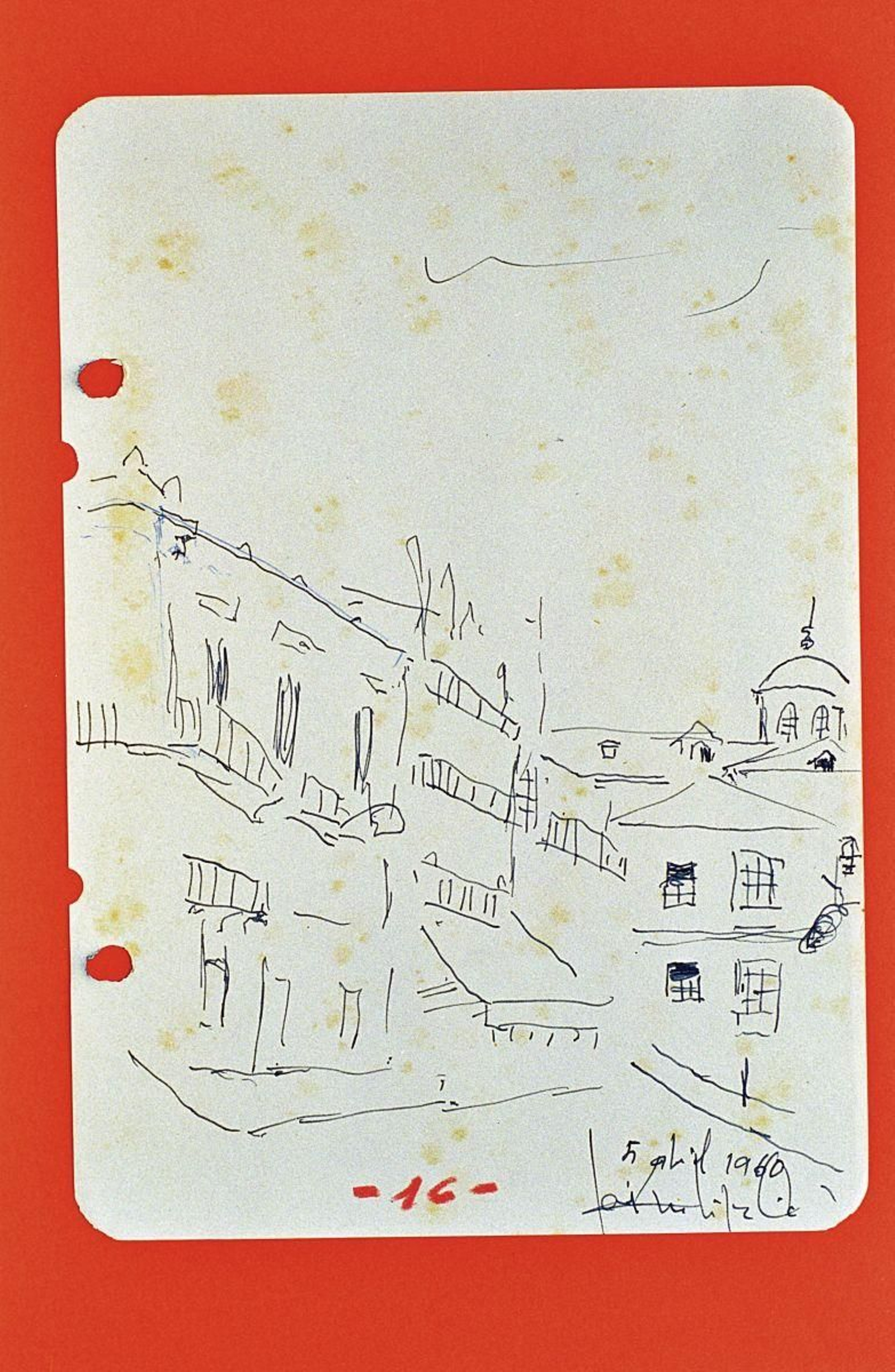 José Luis López Cid evoca un paisaje de la ciudad con la iglesia de Santa María Madre al fondo. Abril 1960.