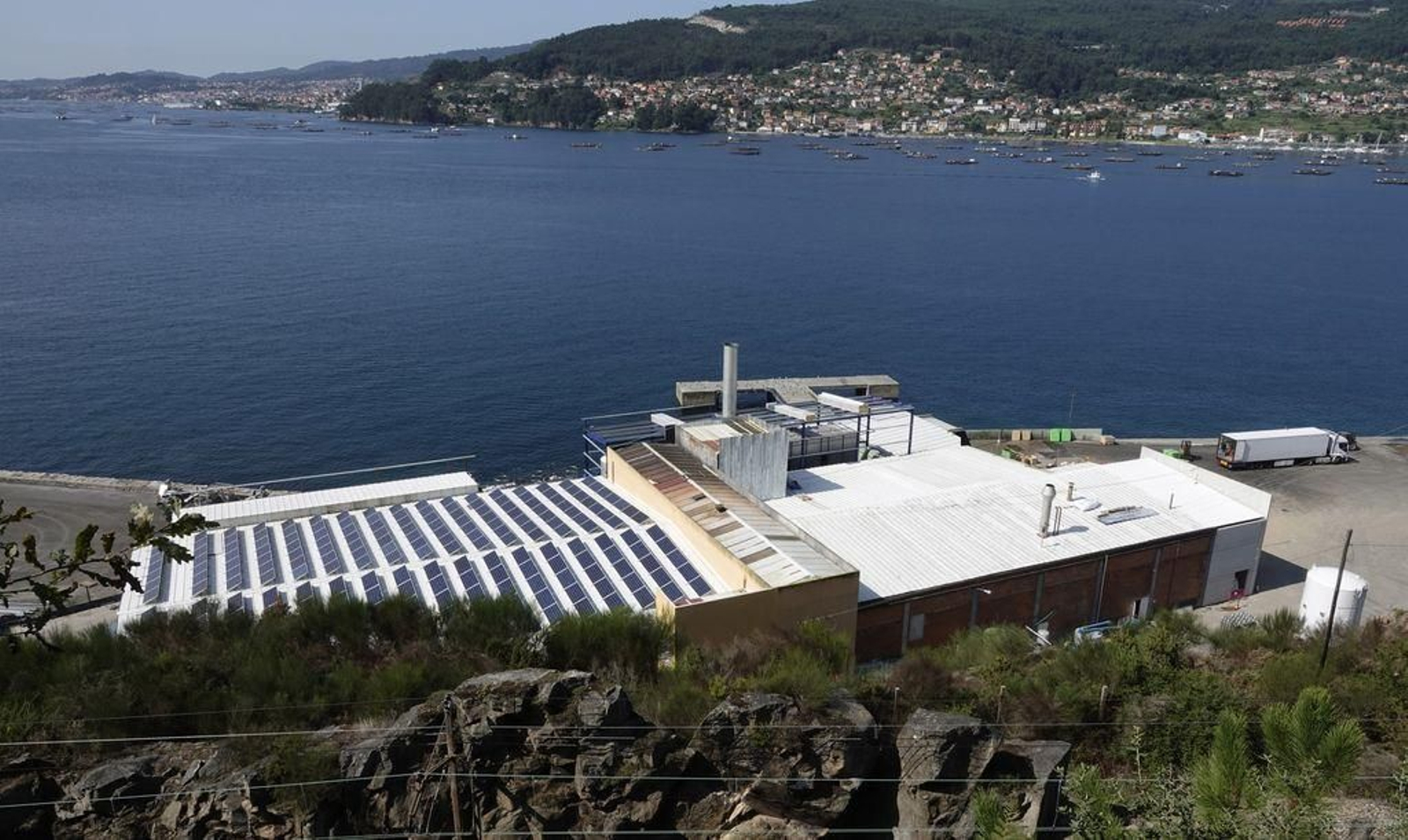 La planta de transformación de residuos de pescado en harinas y aceites lleva 45 años en Rande.