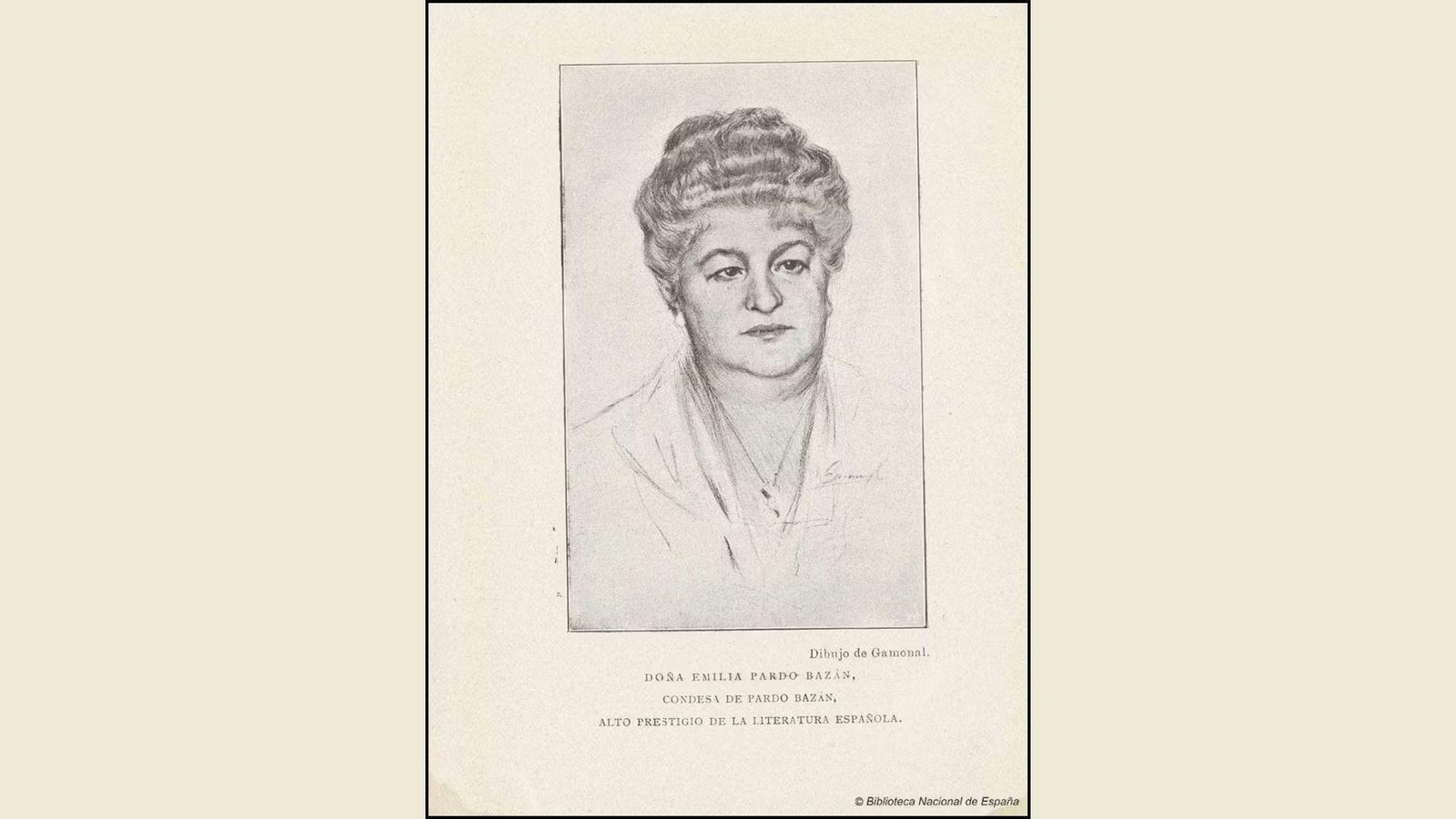 Retrato de Emilia Pardo Bazán (por Isidro Fernández Fuertes, Gamonal).