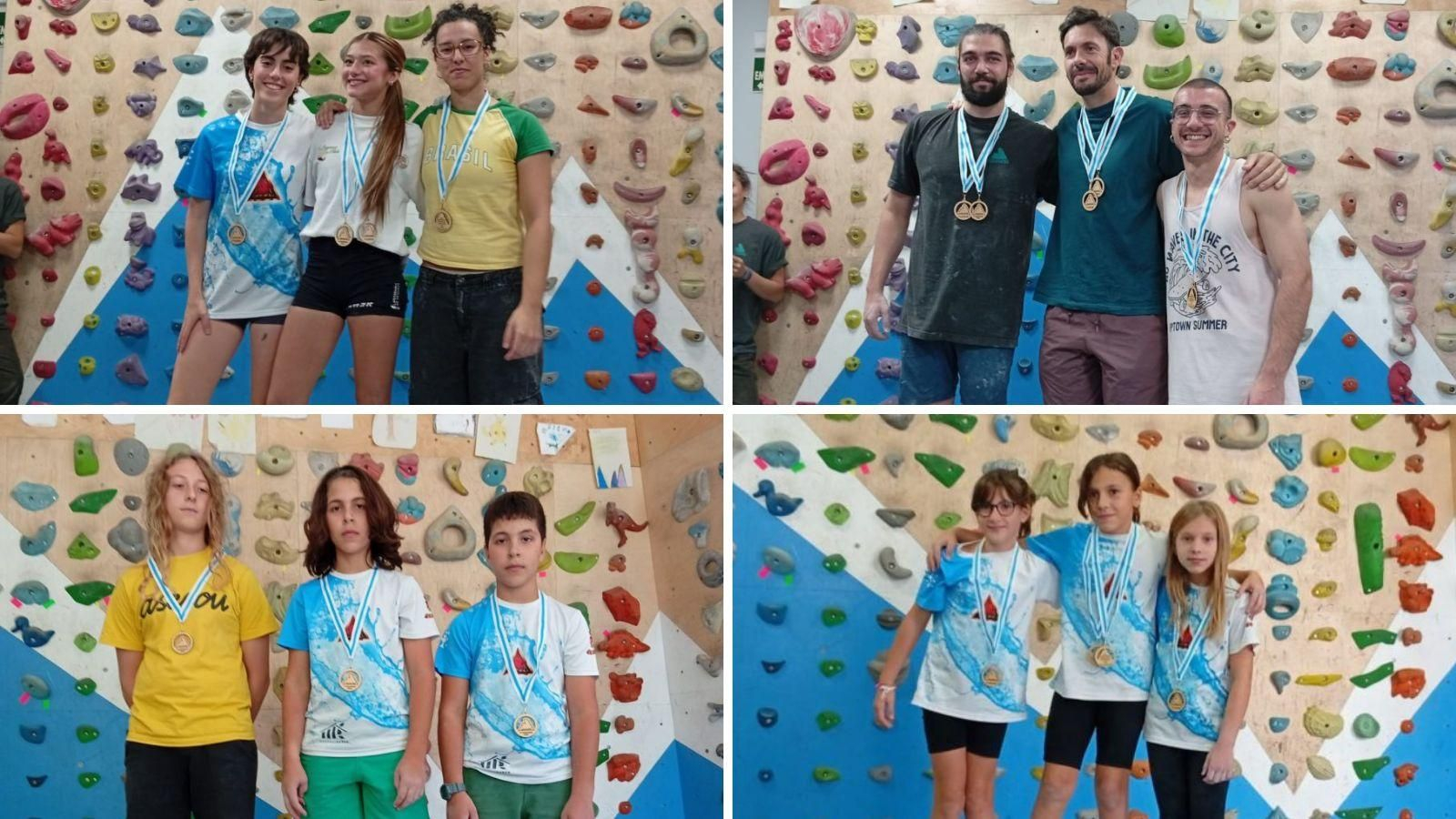 El podio en la categoría absoluta femenina, el de la absoluta masculina, Tomé López (centro), lideró la categoría alevín y Julia García (en el medio), ganó la benjamín femenina.