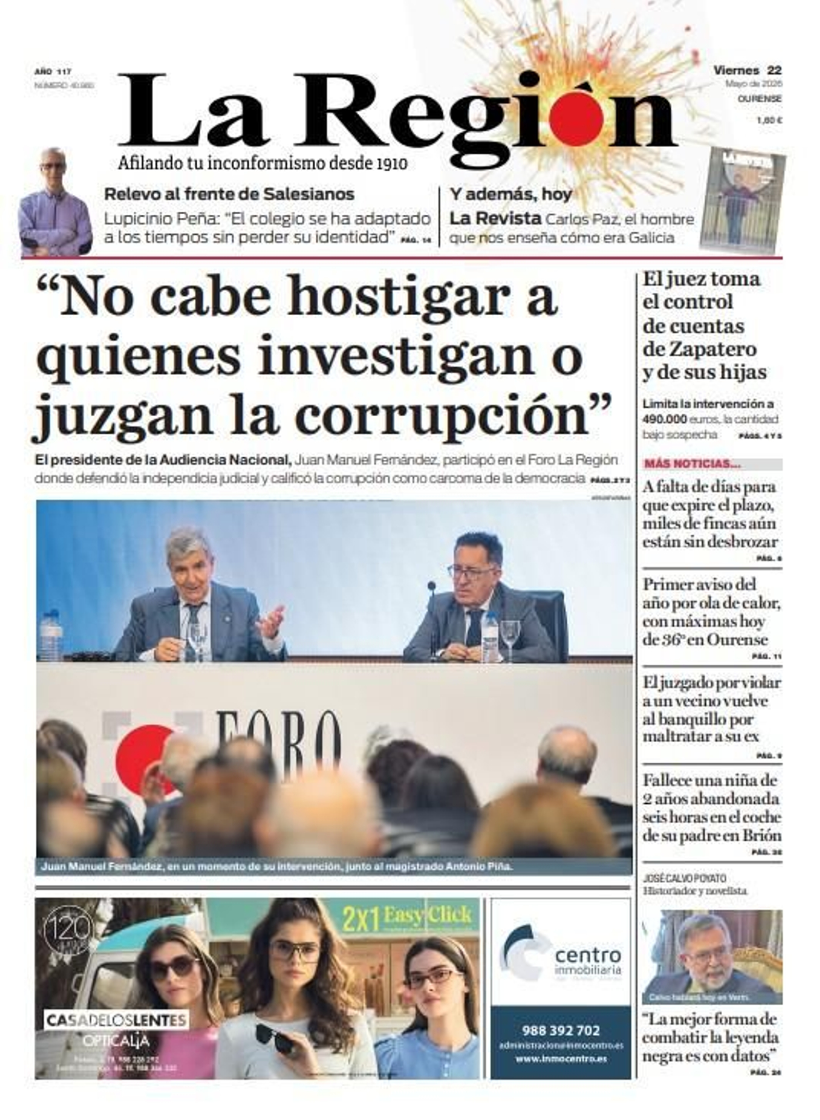 Los titulares de La Región de este viernes, 22 de mayo