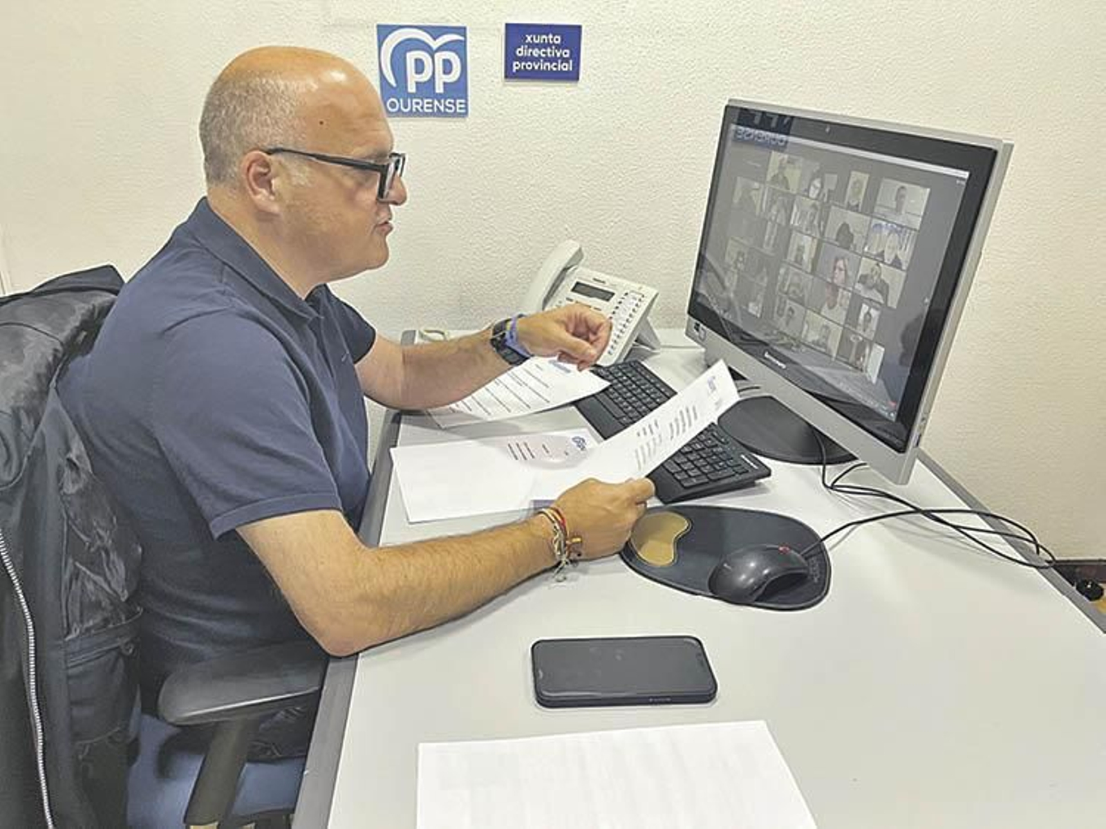 Manuel Baltar, durante la celebración de la junta directiva, que se hizo por vía telemática.