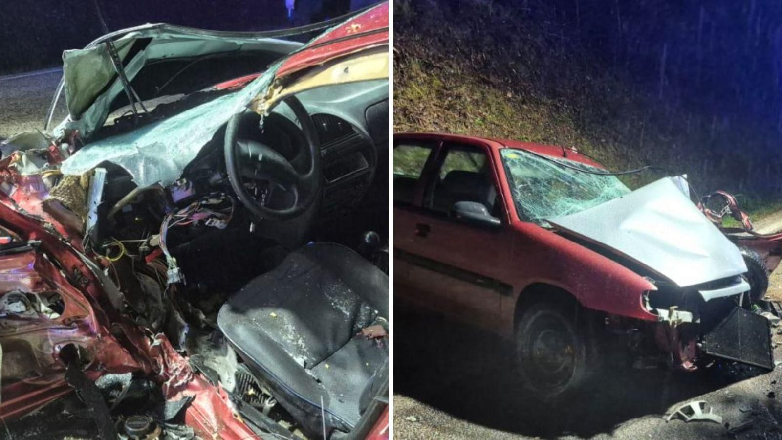 Estado en el que quedó el coche de la fallecida tras ser rescatada por el GES de Muíños.