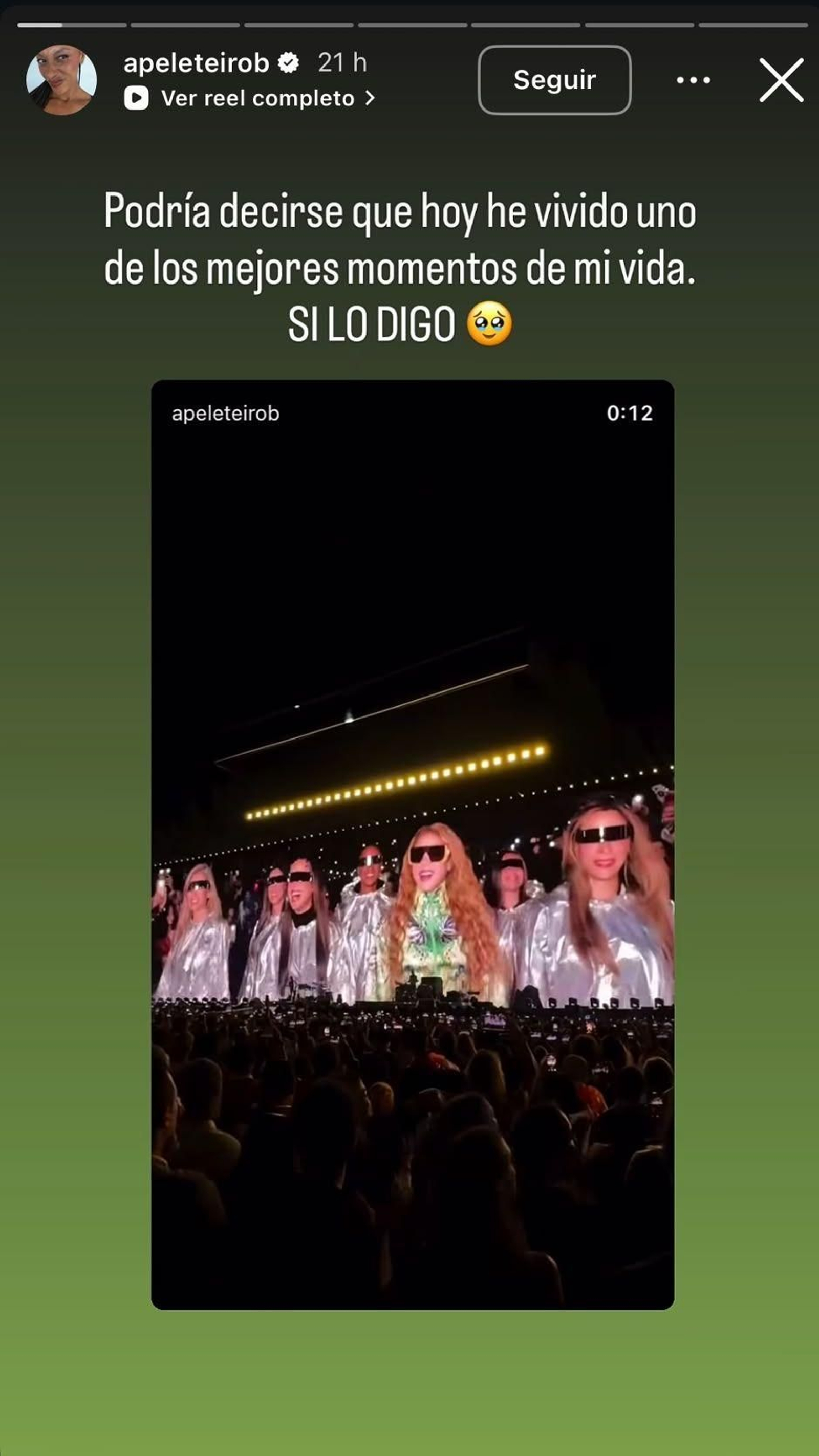 Imágenes compartidas por Ana Peleteiro después del concierto de Shakira en sus redes sociales.