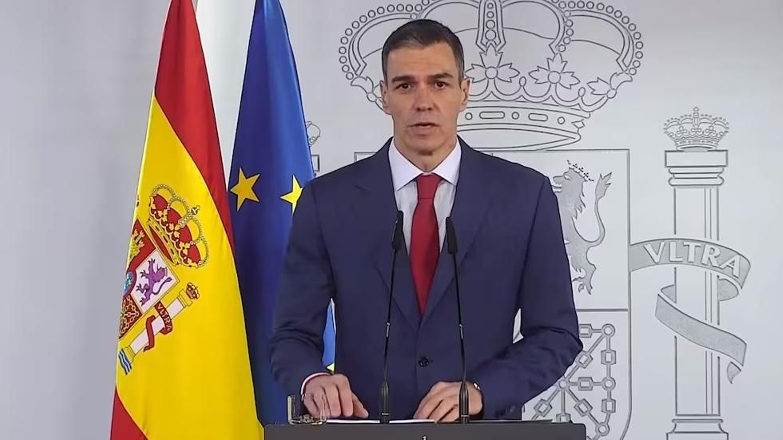 El presidente Pedro Sánchez, durante la declaración institucional.
