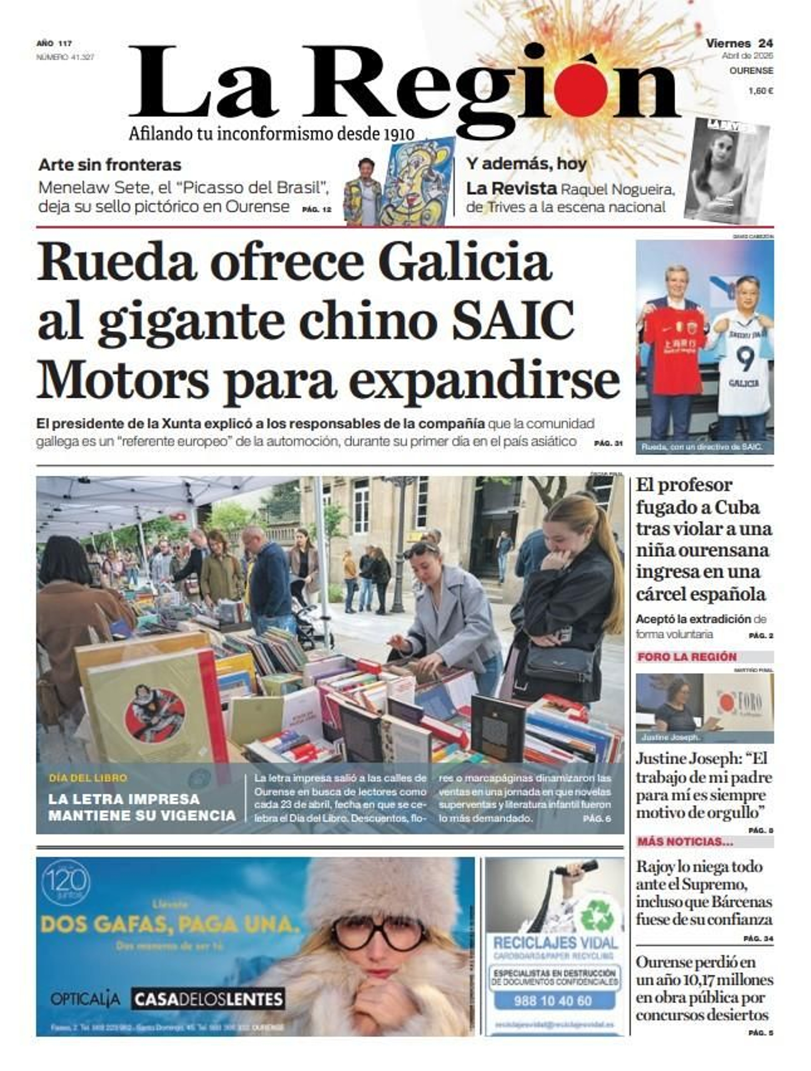 La portada de La Región de este viernes, 24 de abril.