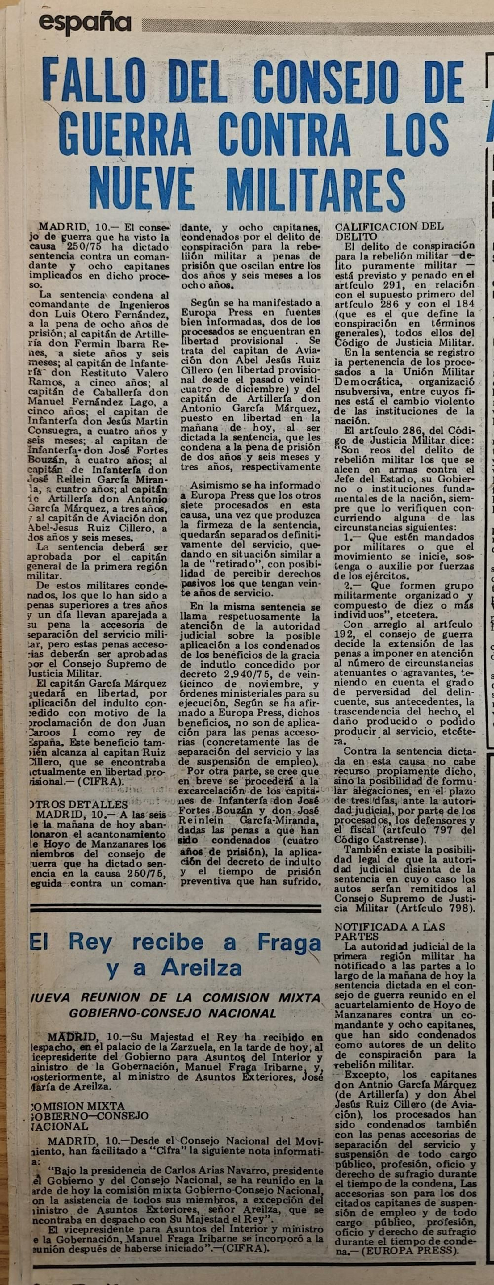 Fallo del Consejo de Guerra contra los militares.