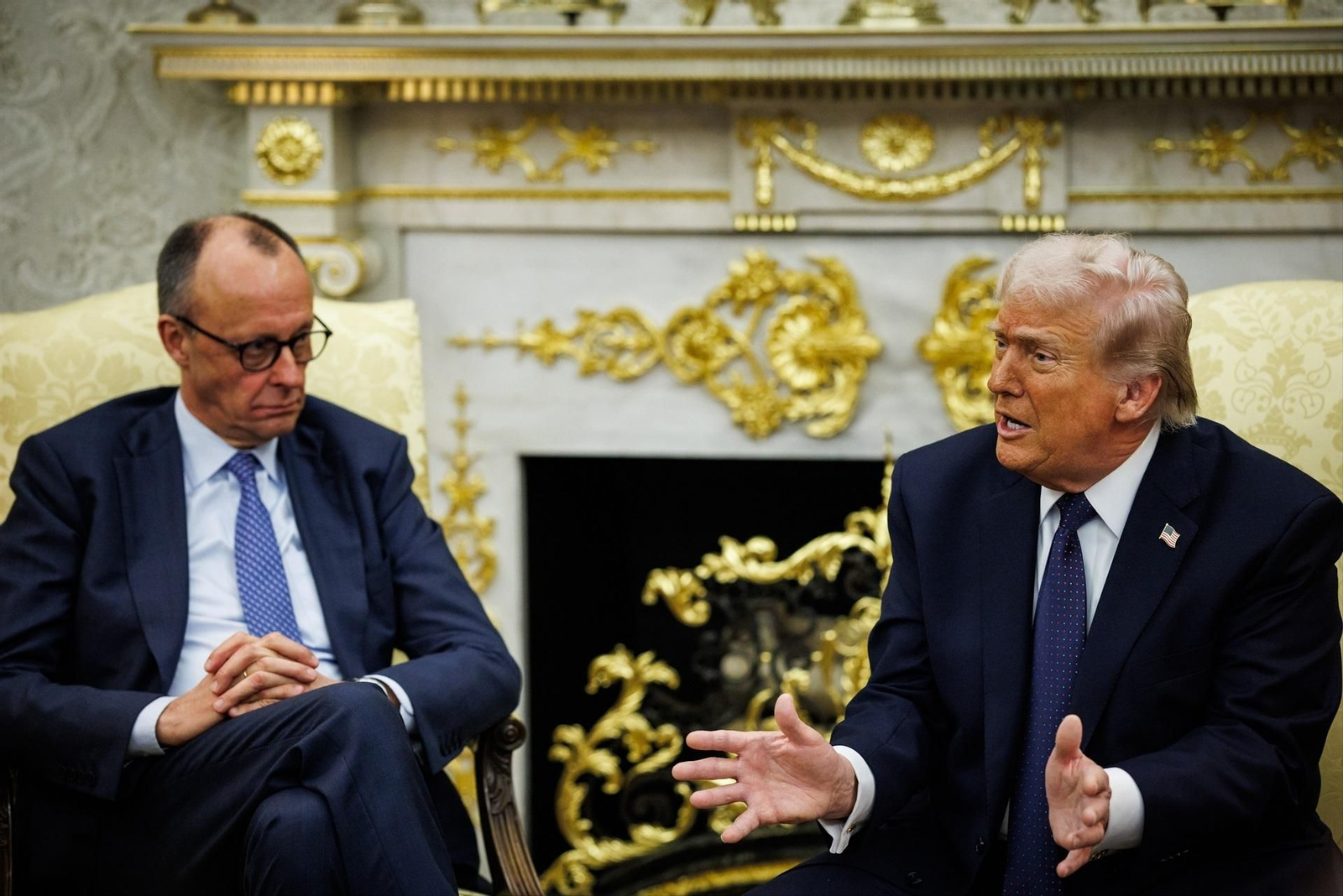 Una reunión entre Donald Trump y el canciller alemán Friedrich Merz, en la Cas Blanca.