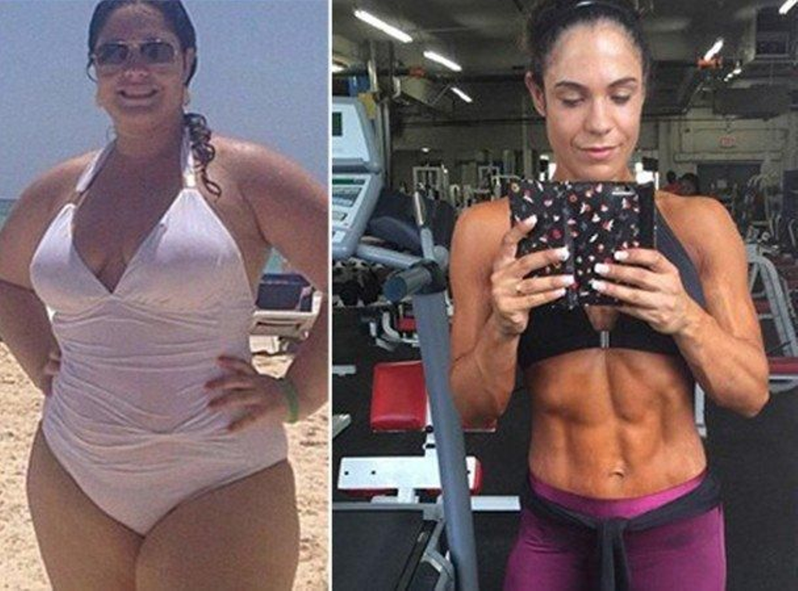 Nathalia Teixeira, antes y después de hacer ejercicio.
