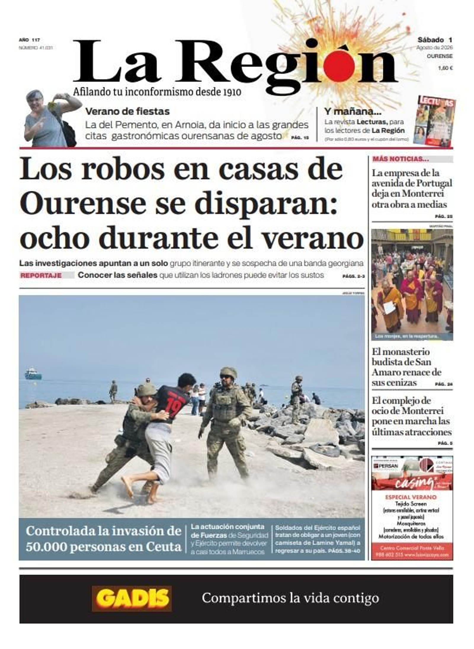 La portada de este 1 de agosto de La Región.