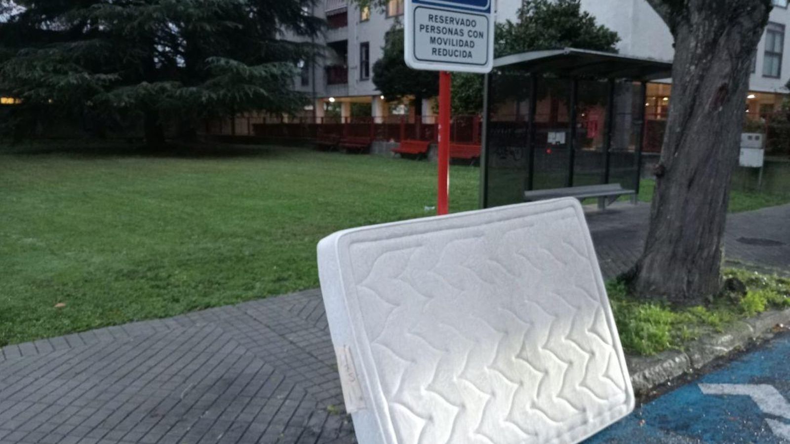 Colchón invadiendo una plaza de personas con discapacidad