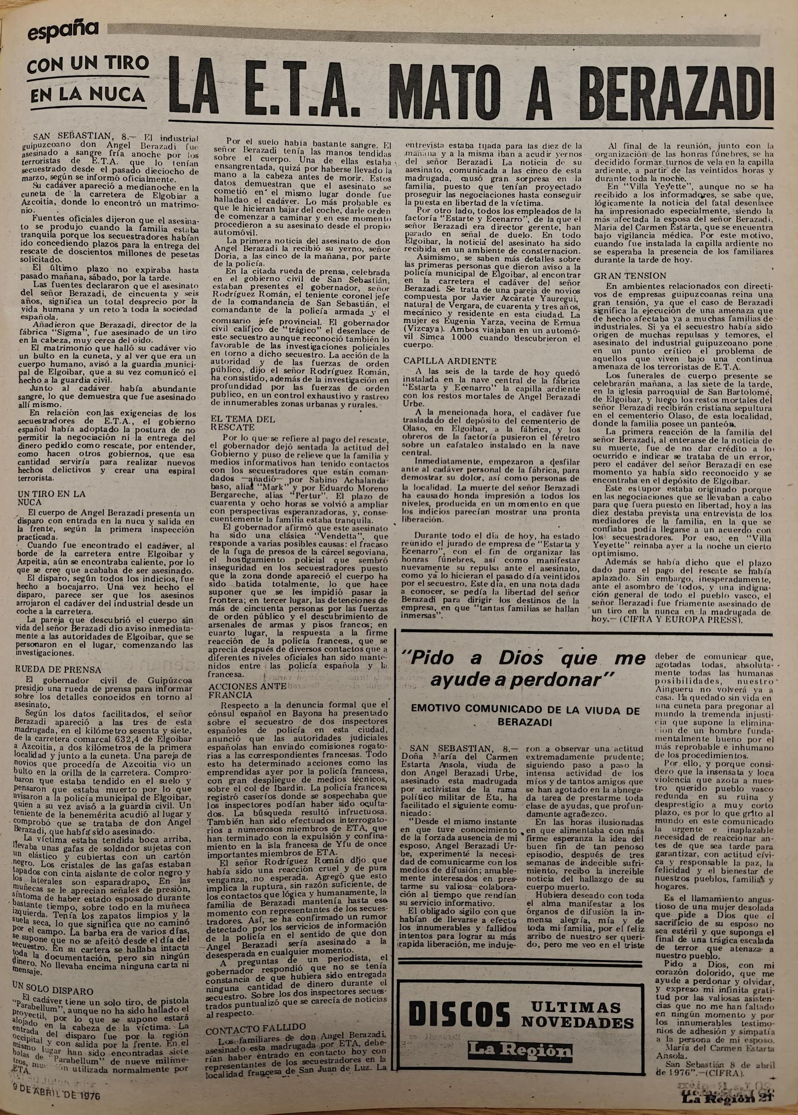 El industrial Ángel Berazadi, ejecutado por ETA.