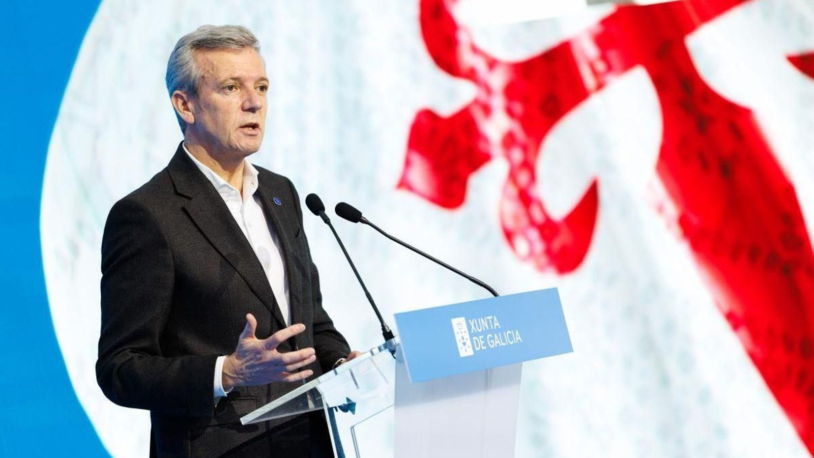 El presidente de la Xunta, Alfonso Rueda, durante su intervención en un encuentro con empresas y otros agentes.