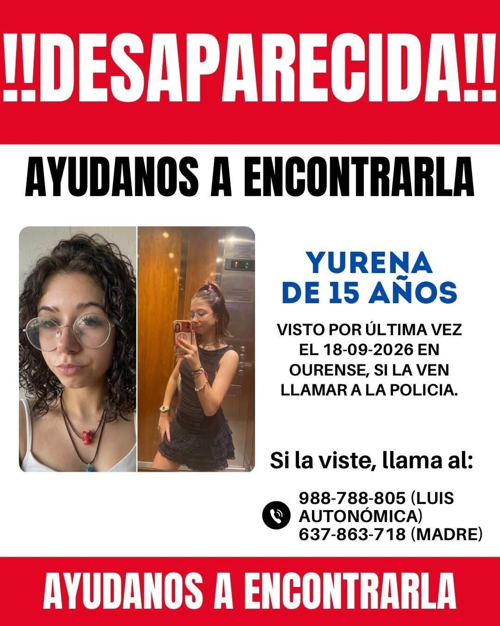 Yurena, la joven desaparecida en Ourense desde el 18 de septiembre