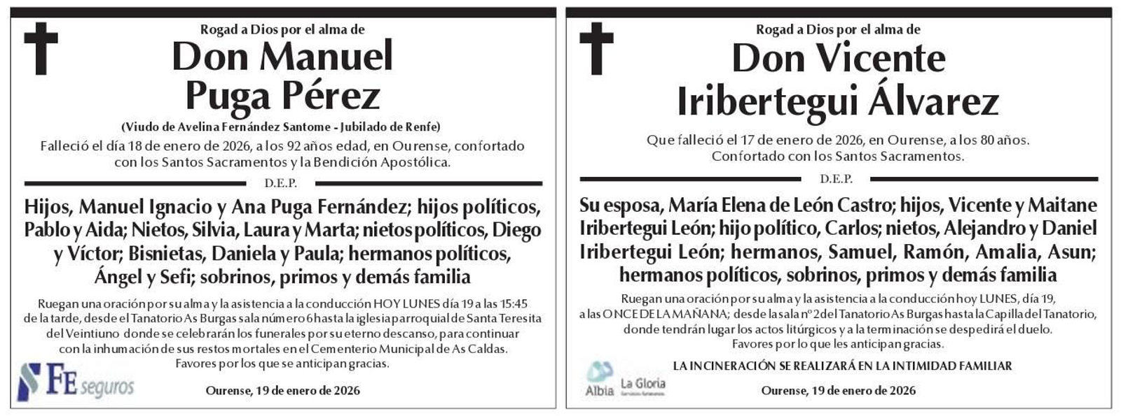 Las esquelas de este lunes, 19 de enero.