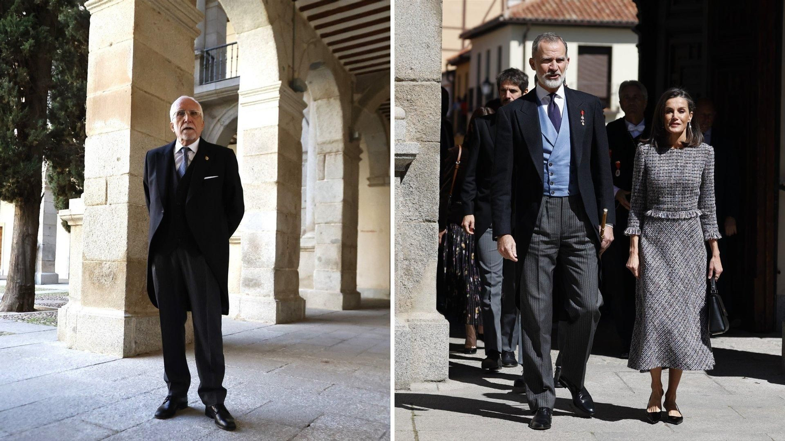 Luis Mateo Díez y los reyes en Alcalá de Henares. // EP
