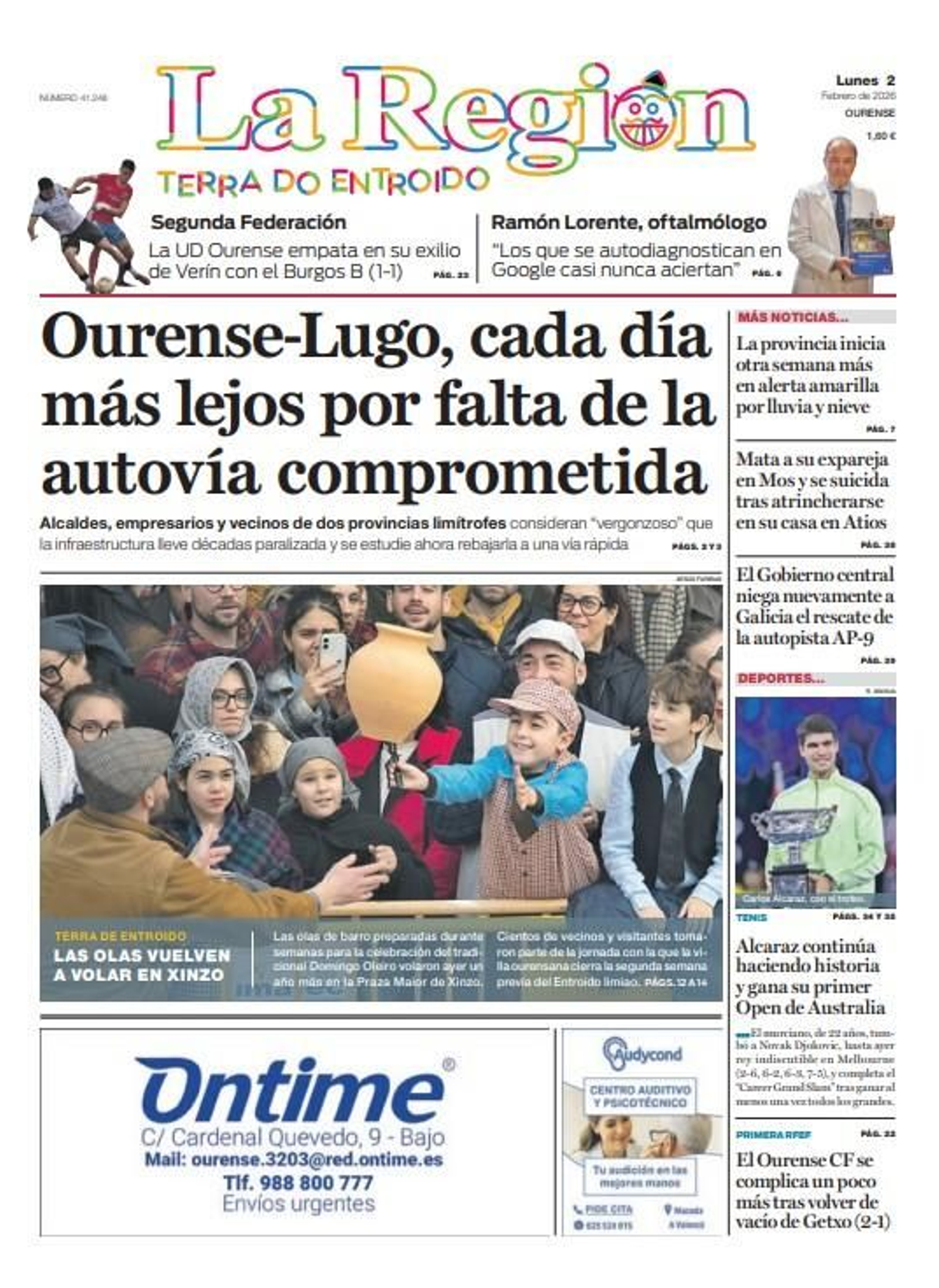 Los titulares de La Región de este lunes, 2 de febrero