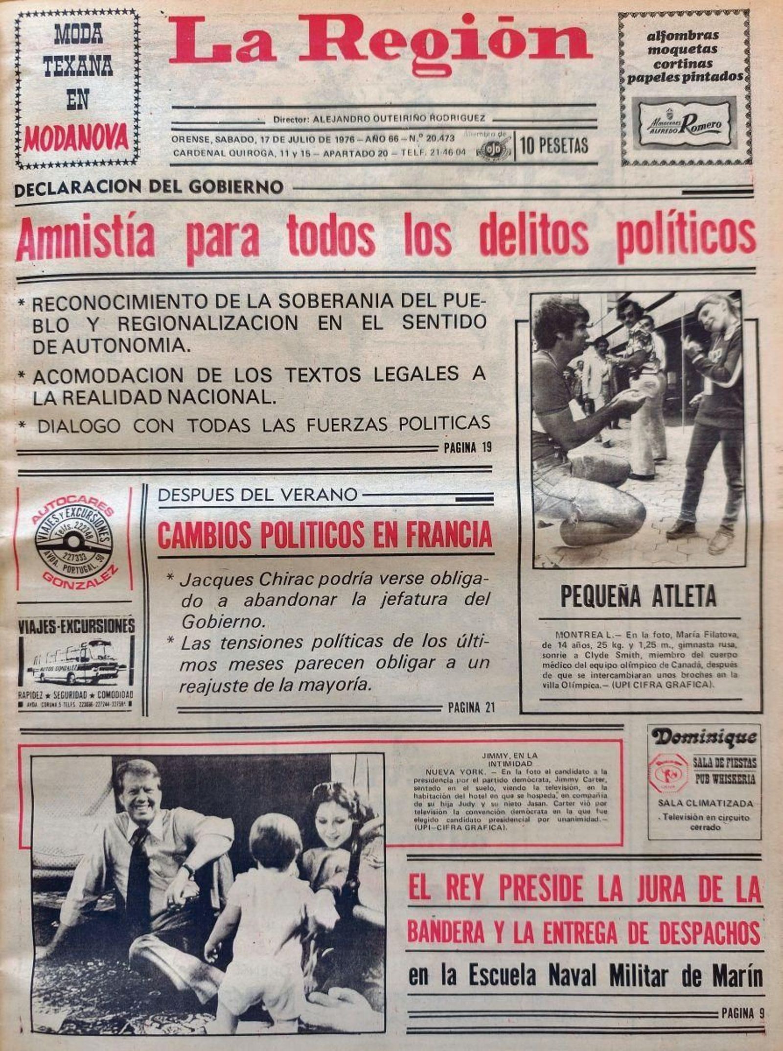 La portada de La Región del 17 de julio de 1976.