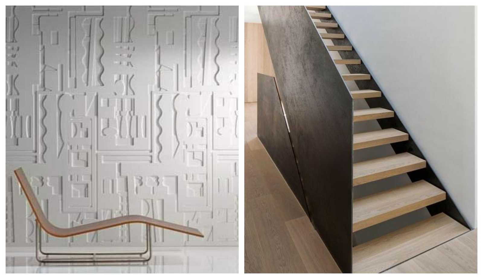 Decoración de lujo en el portal del edificio y detalle de la escalera que comunica las dos plantas en los dúplex.