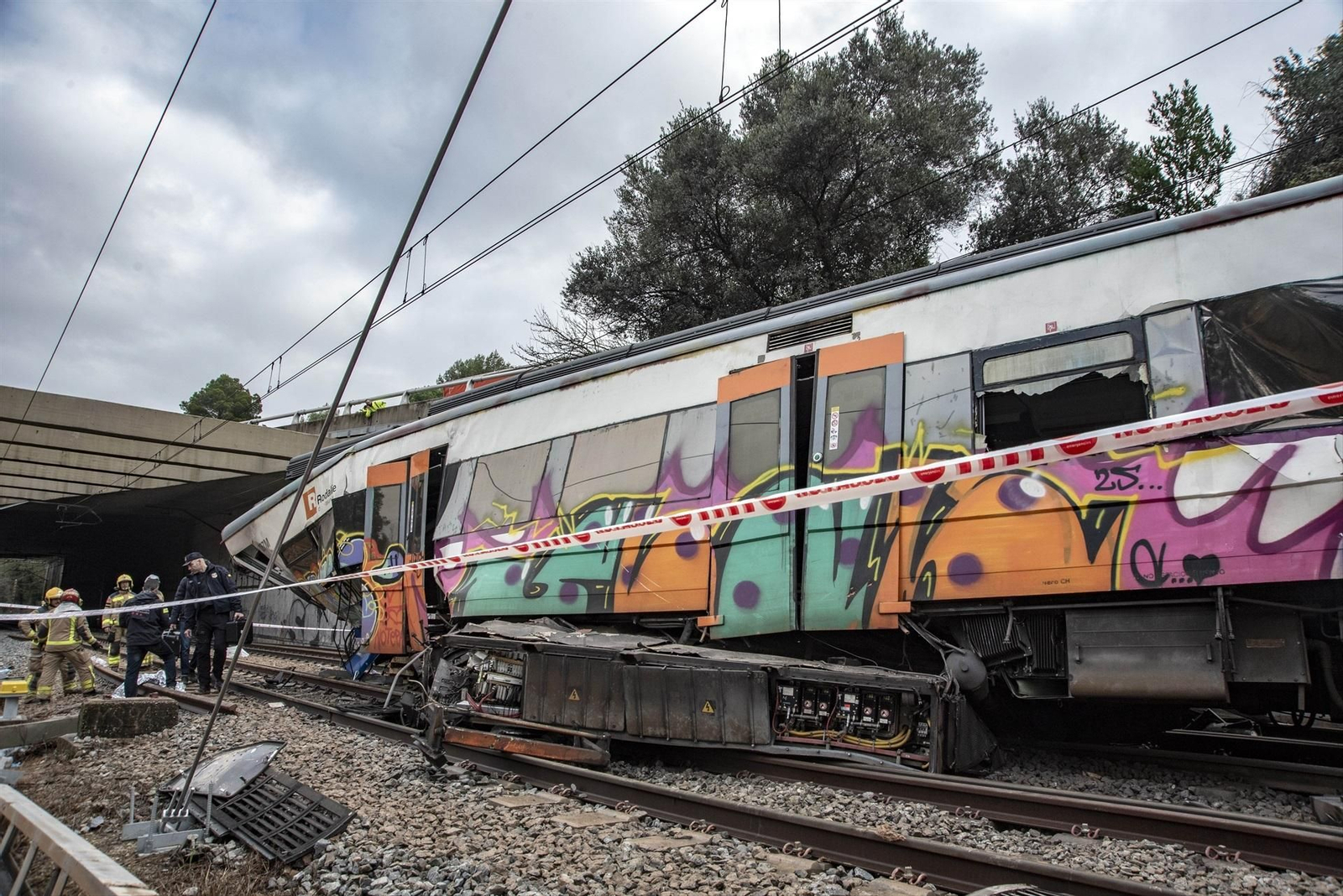 El tren accidentado, a 21 de enero de 2026, en Gelida, Barcelona, Catalunya (España).