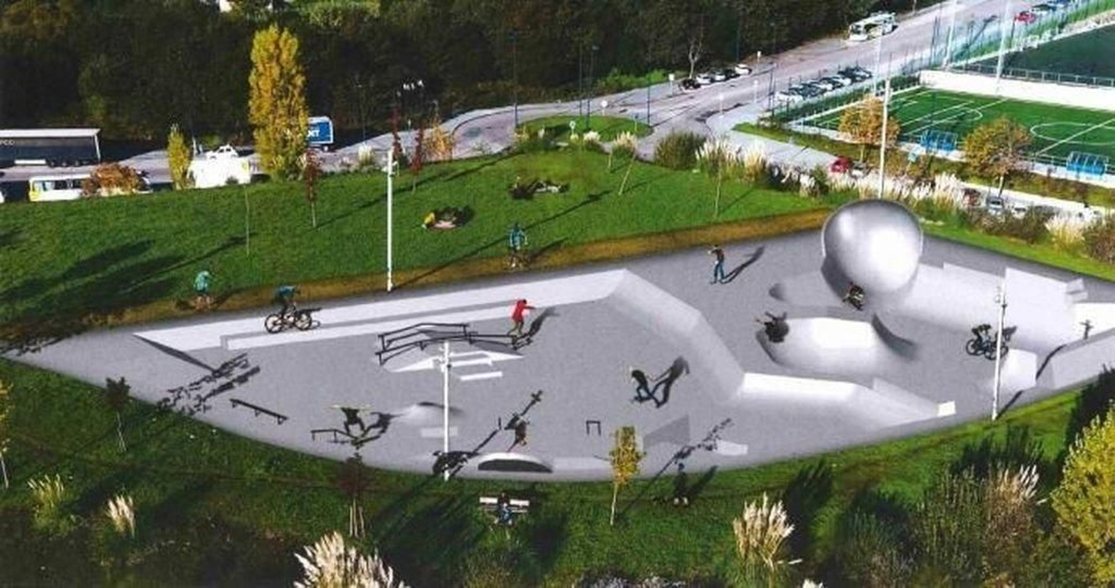 Recreación de cómo quedará la pista de skate, BMX y roller vert wall.