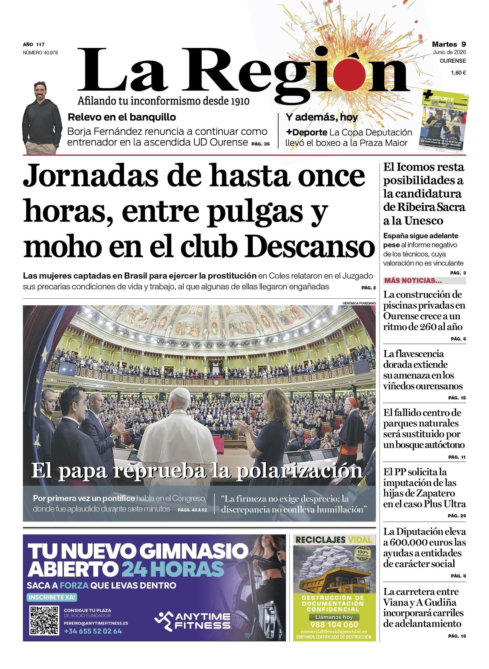 Los titulares de La Región de este martes, 9 de junio