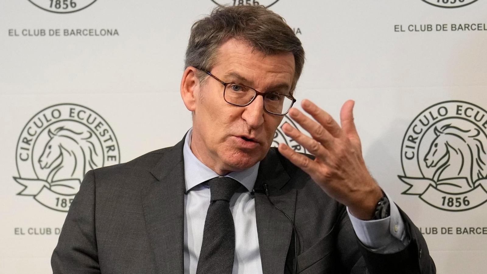 El presidente del PP, Alberto Núñez Feijóo, durante su intervención. // EFE