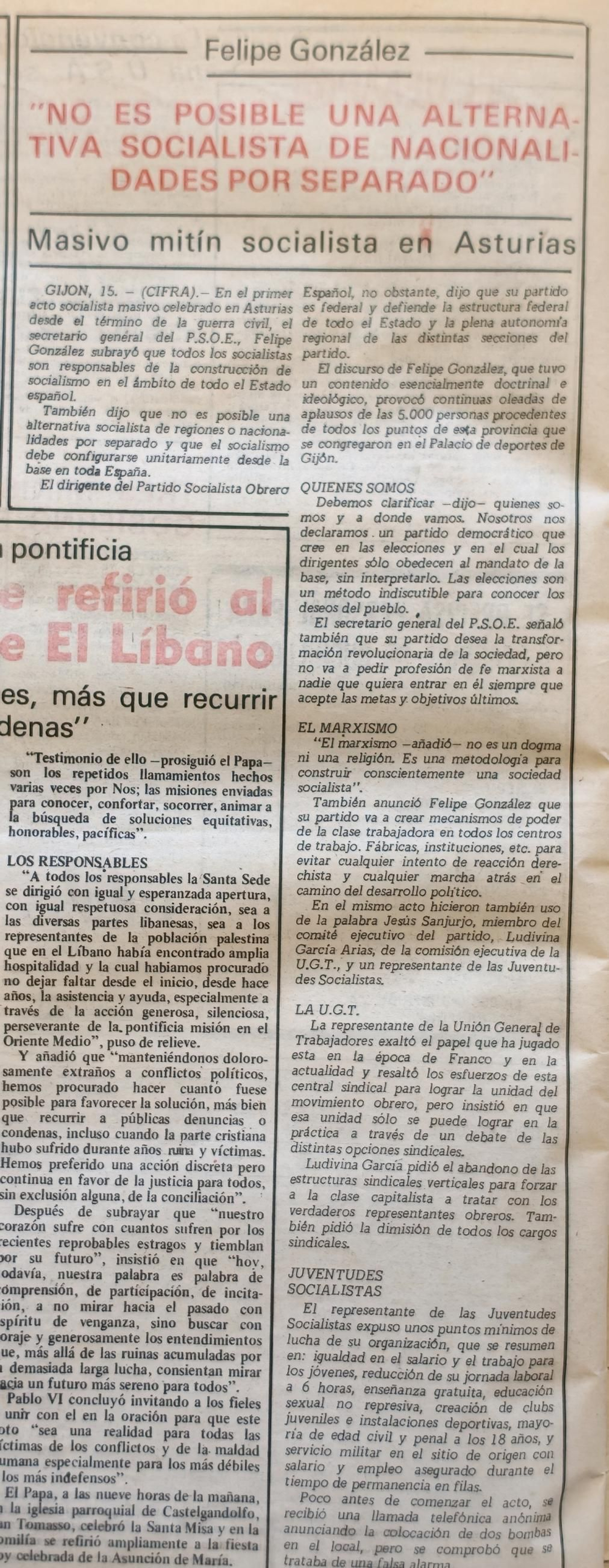Titulares de La Región del 16 de agosto de 1976