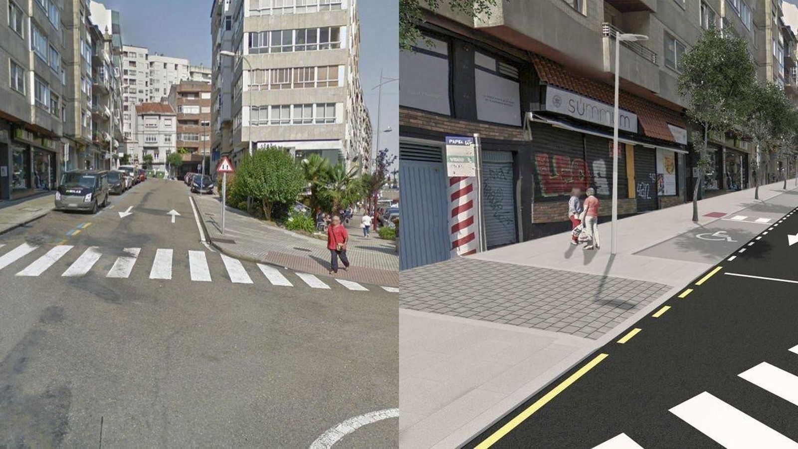 Las obras de la calle Pilar transformarán esta zona próxima a Venezuela. A la derecha cómo quedará tras las obras