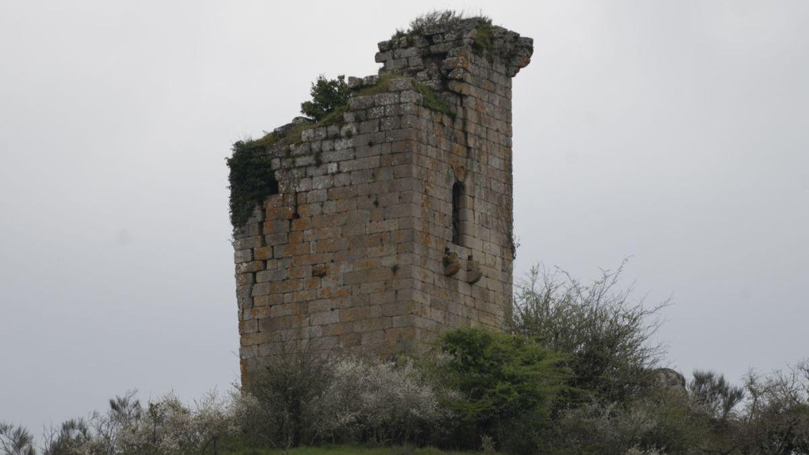 Grieta en los muros de la torre vista desde abajo.