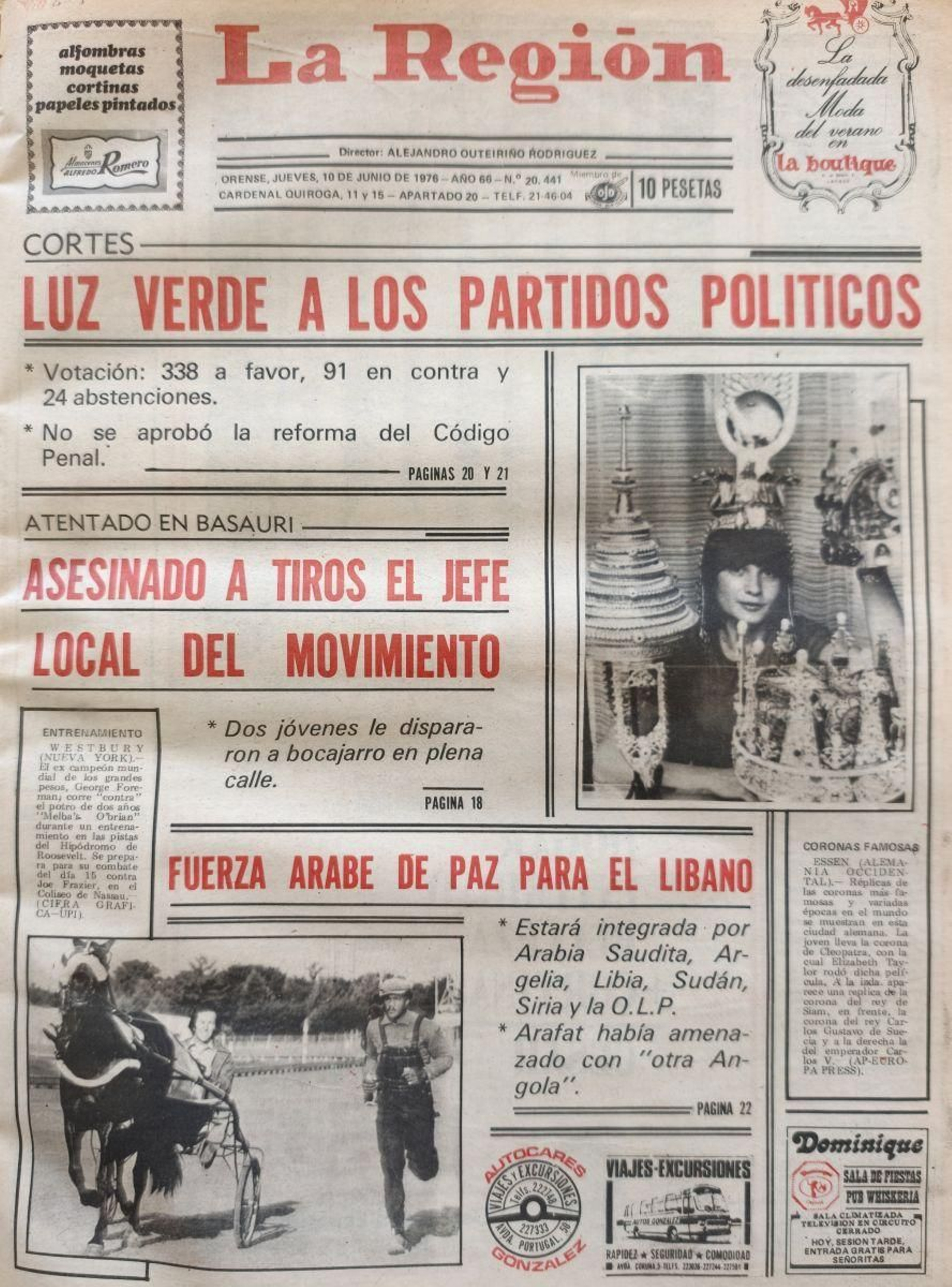 Primera página del 10 de junio de 1976.