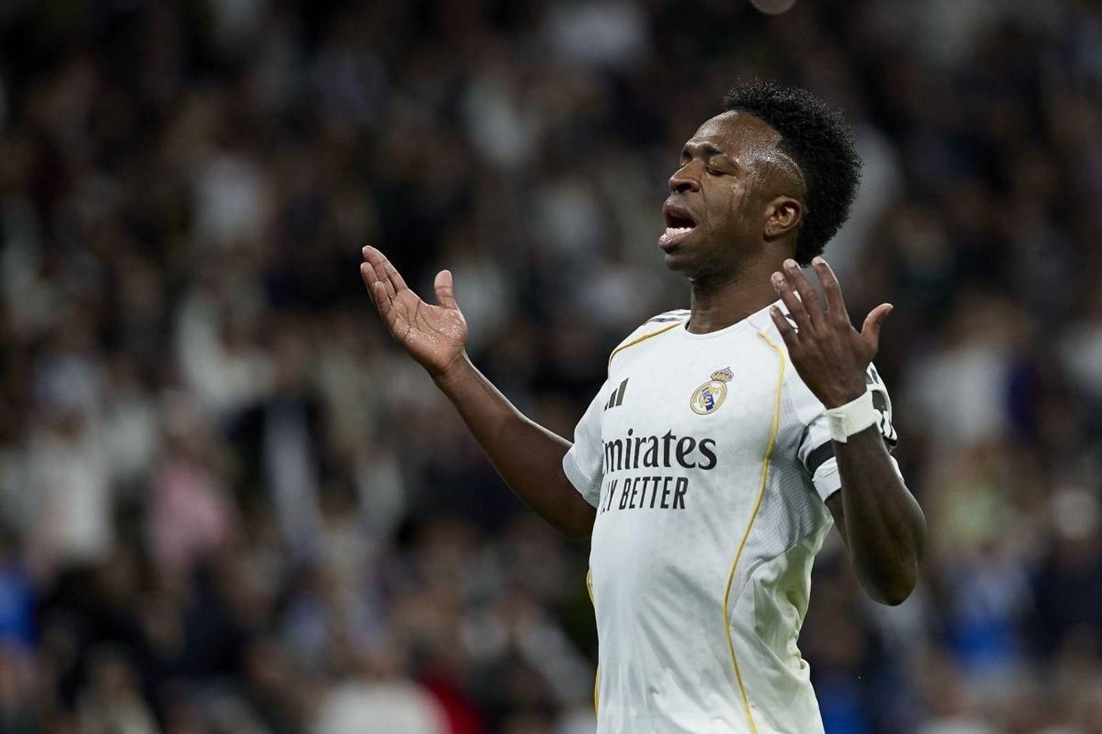 El madridista Vinícius se lamenta durante el partido ante el Getafe de la última jornada.