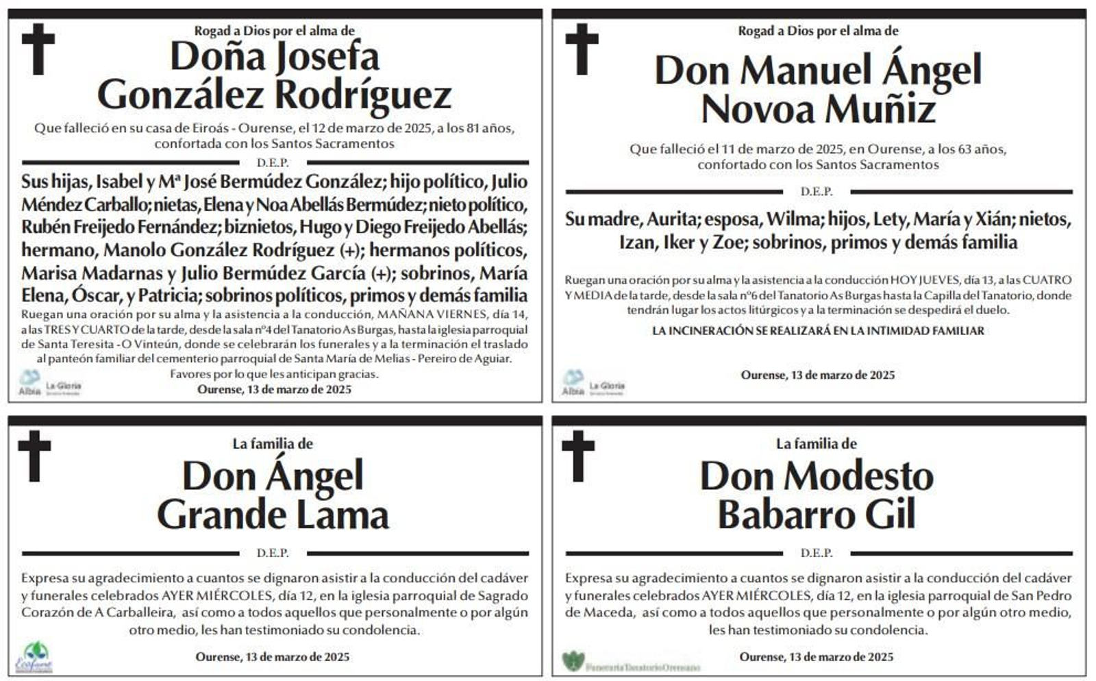 Esquelas juenes 13 de marzo.