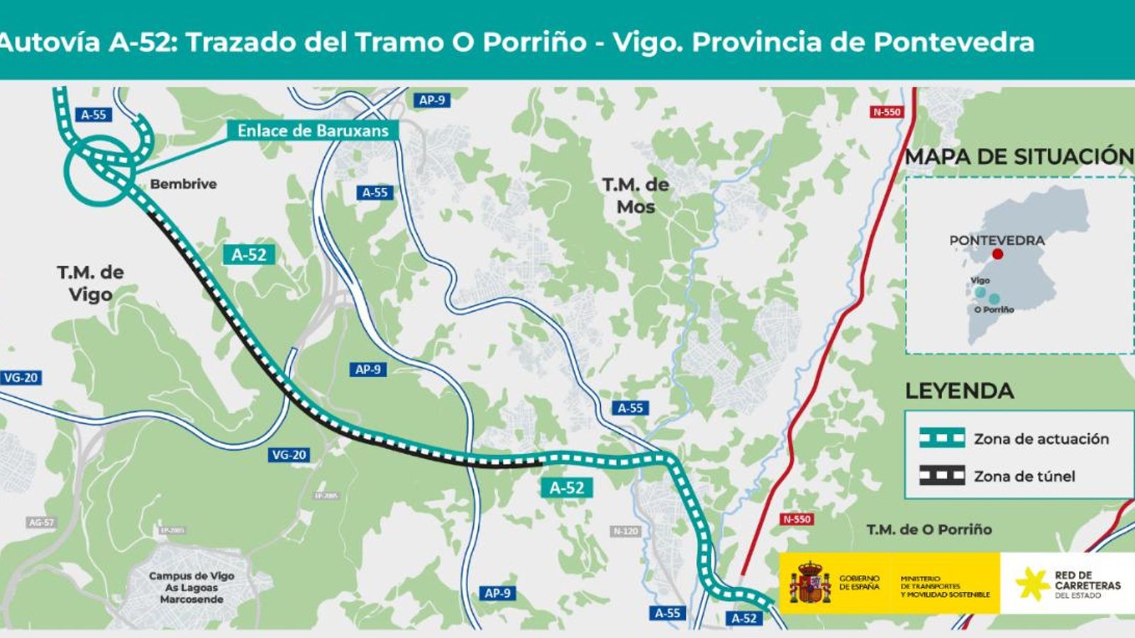 Autovía A-52: trazado del tramo Porriño-Vigo