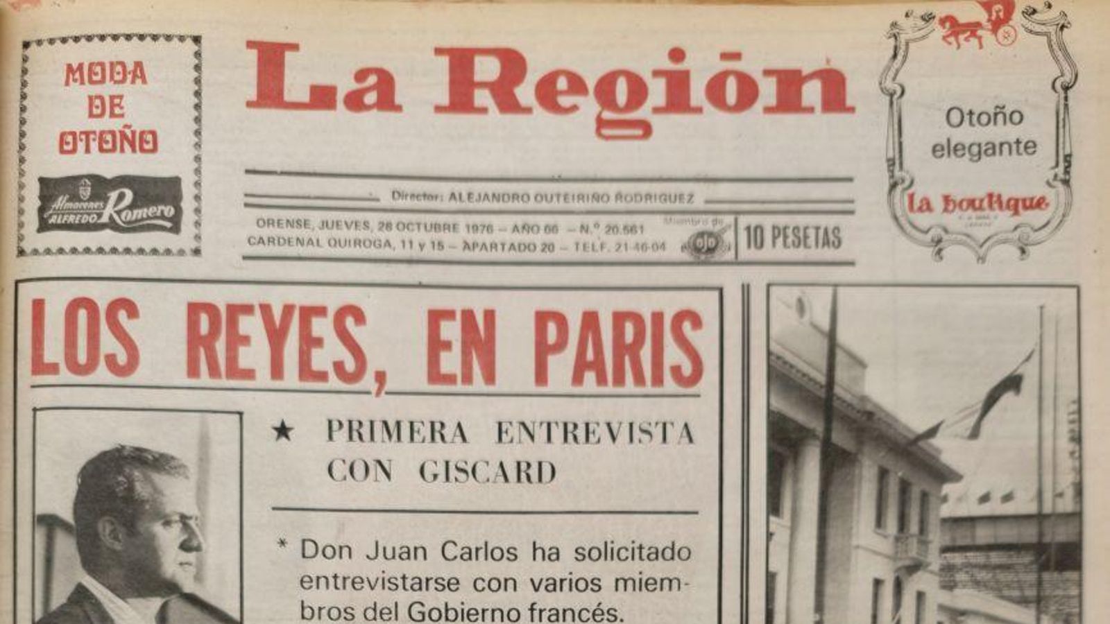 La primera página de La Región del 28 de octubre de 1976