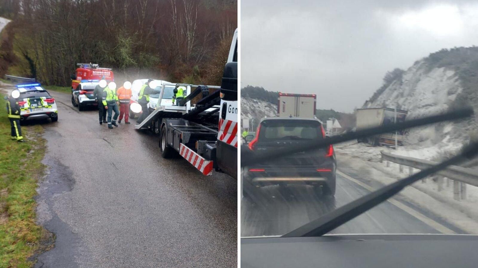 A la derecha, salida de vía en Bande; a la izquierda, accidente en el túnel del Padornelo.